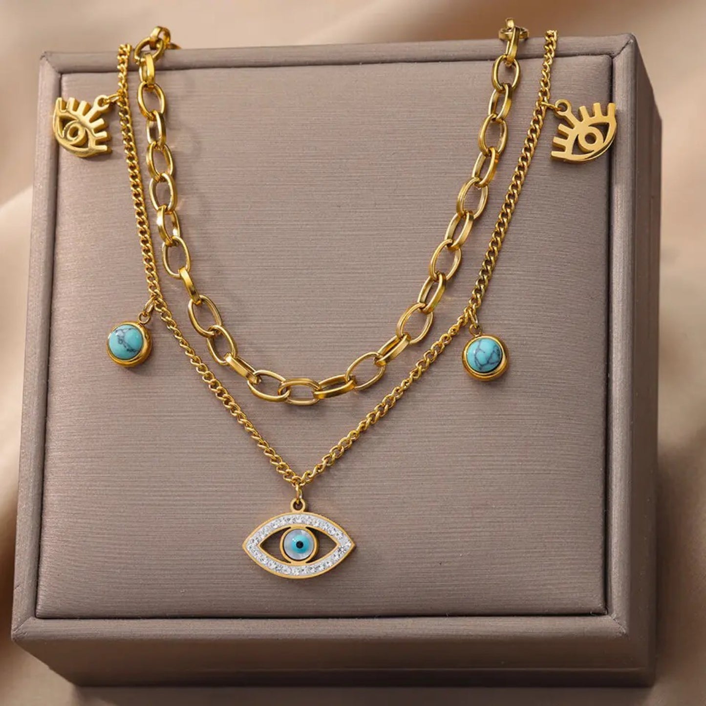 18k Gold plated Double layer Evil eye necklace