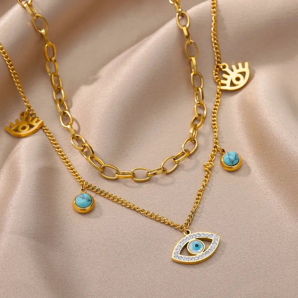 18k Gold plated Double layer Evil eye necklace