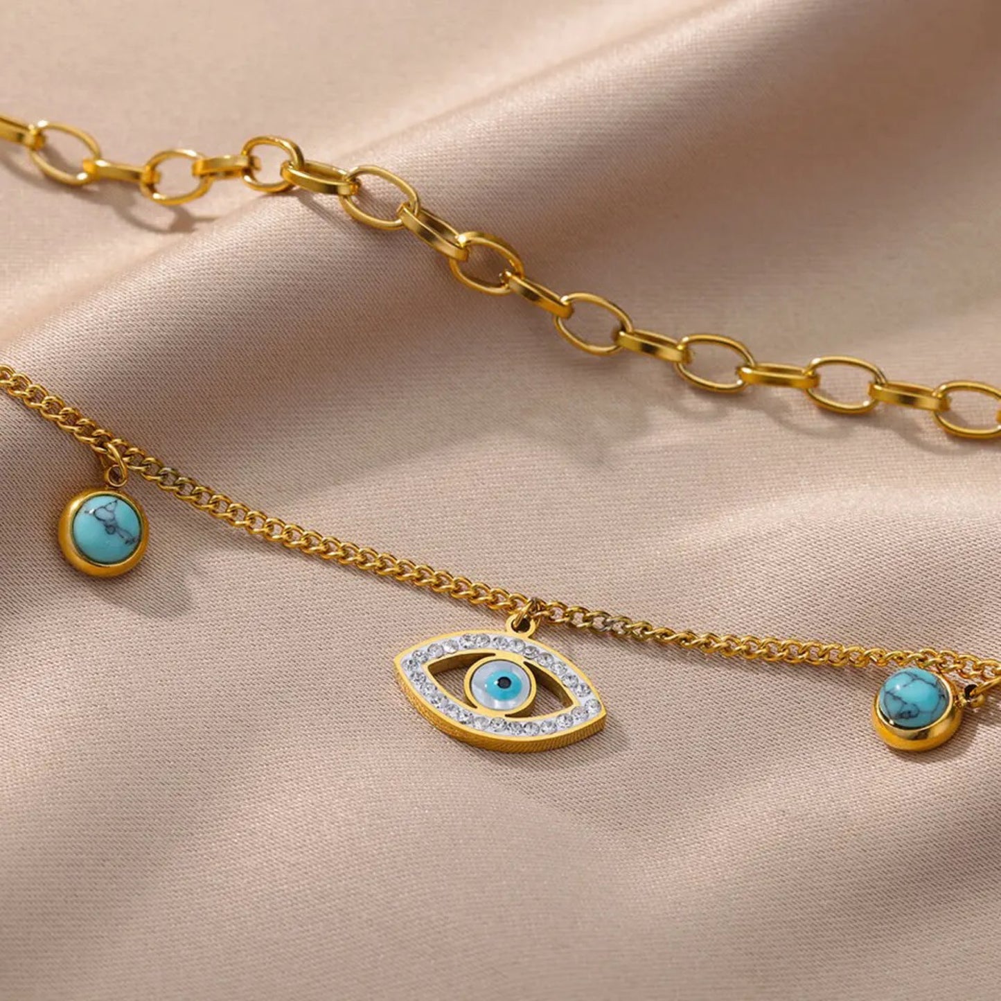 18k Gold plated Double layer Evil eye necklace