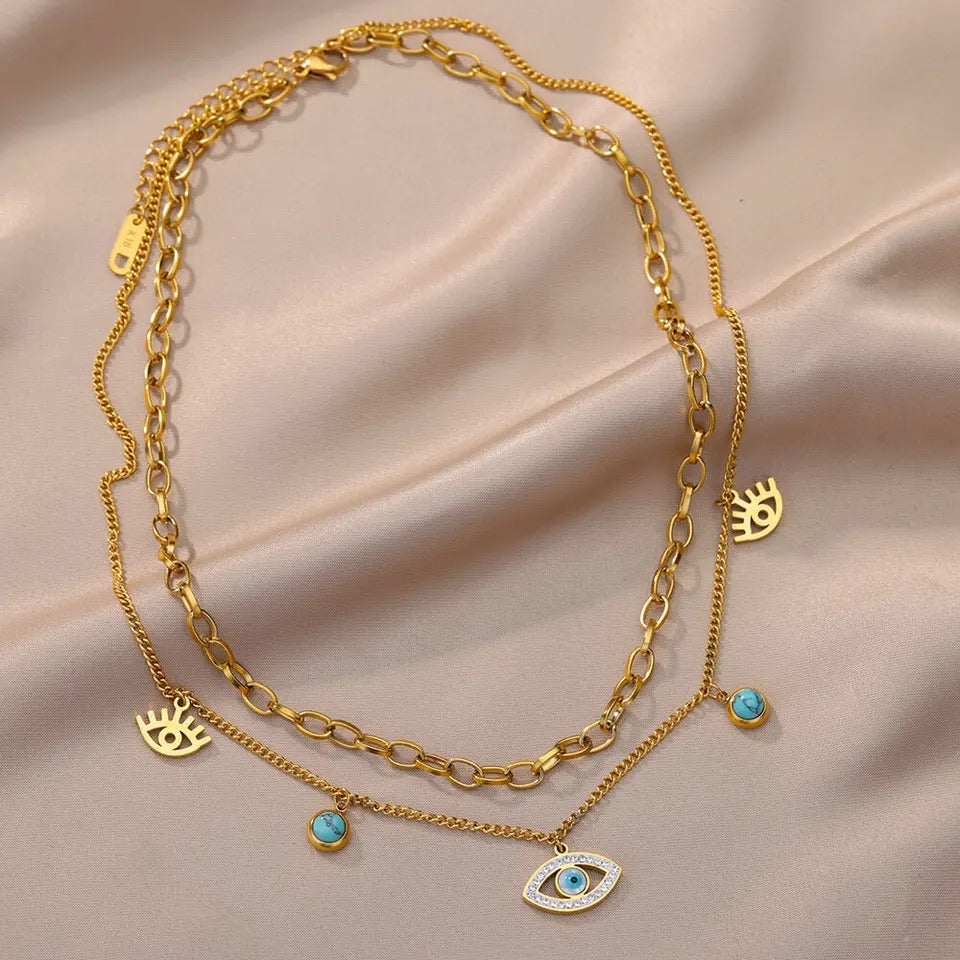 18k Gold plated Double layer Evil eye necklace