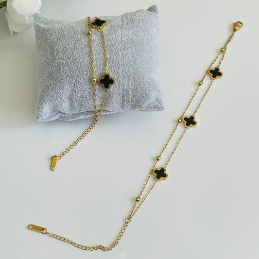 18K Gold Plated Clover double layer bracelet